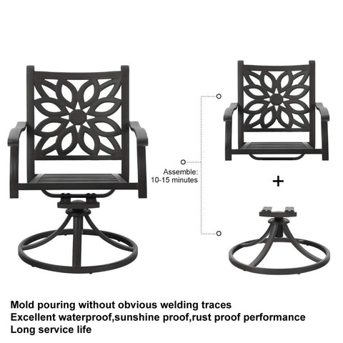 7-Piece Cast Aluminum Patio Dining Set Rectangle Table & Flower Back Chairs