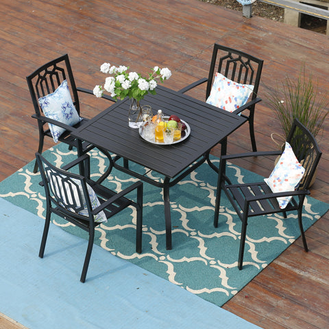 5-Piece Patio Dining Set Steel Square Table and Stackable Chair