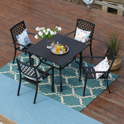 5-Piece Patio Dining Set Steel Square Table and Stackable Chair