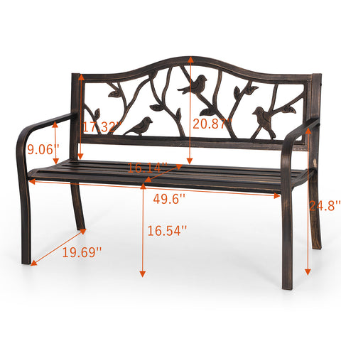 50" Patio Garden and Park Bench, Steel Frame Porch Chair Seat