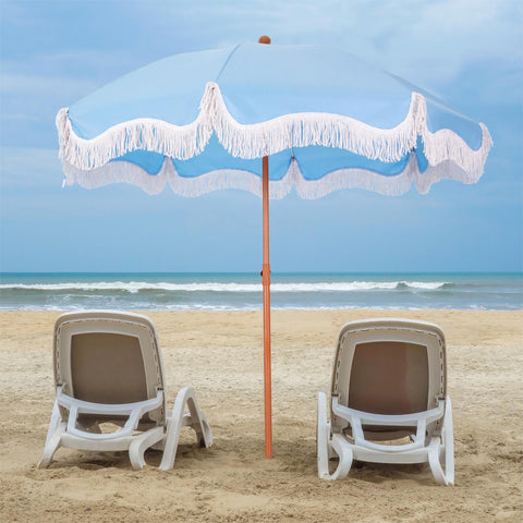 7ft Auto-Tilt Beach Tassel Umbrella With Handy Carry Bags