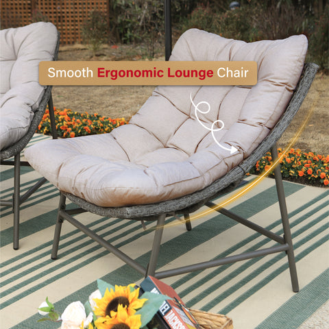 Outdoor Rattan Papasan Sofa Lounge Chair with Thick Cushions