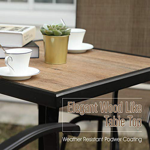 Aqua Textilene Swivel Patio Bar Stool Sets with Wood-look High Bar Table