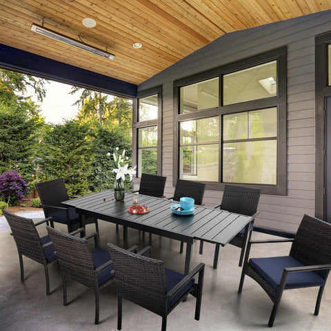 Rattan Wicker Cushioned Dining Chairs Set with Extendable Table