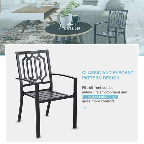 6-Piece Outdoor Dining Set with Umbrella Wood-look Table & 4 Patterned Stackable Chairs