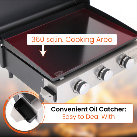 22" Ceramic Coated Plate Tabletop Portable Propane Griddle Grill 24,000 BTU