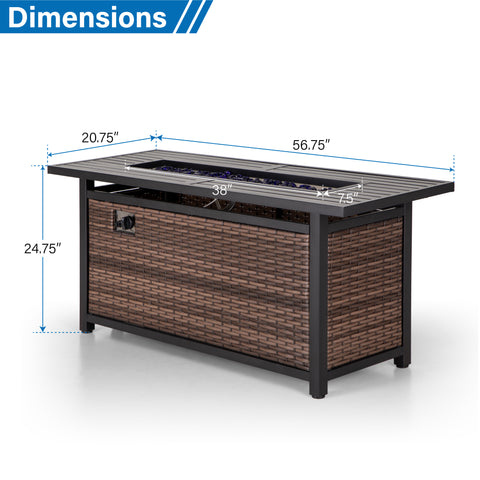 50,000 BTU Patio Fire Pit Table with Rattan Side Boards
