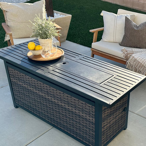 50,000 BTU Patio Fire Pit Table with Rattan Side Boards