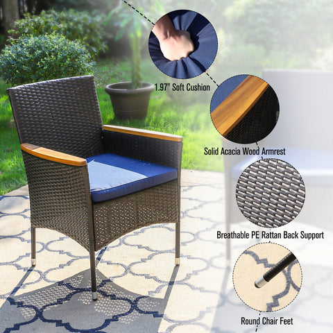 Square Table & Rattan Cushioned Dining Chairs 5-Piece Outdoor Dining Set