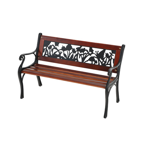 33" Outdoor Kids Sized Garden Metal Bench with Wood Seating