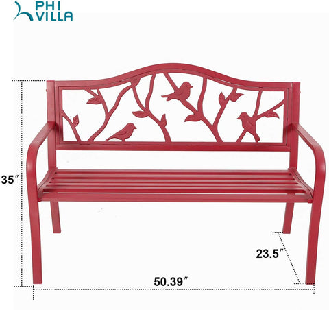 50" Patio Garden and Park Bench, Steel Frame Porch Chair Seat