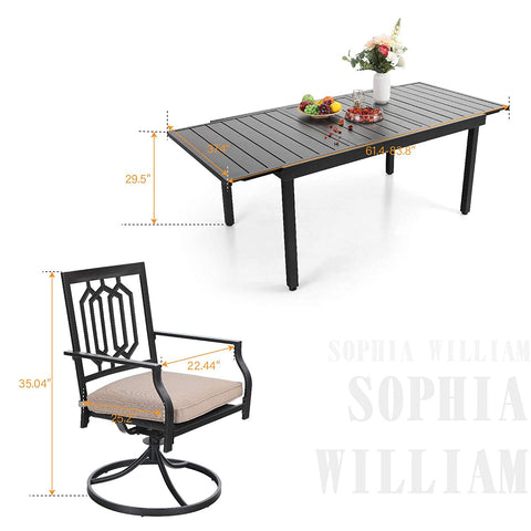 Adjustable Patio Table and Cushioned Swivel Chairs Large Metal Outdoor Patio Dining Sets
