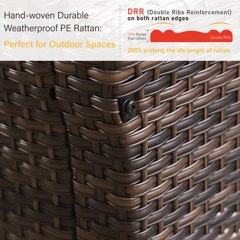 Thick-cushion Patio Rattan Sofa Set with Rattan Fire Pit Table