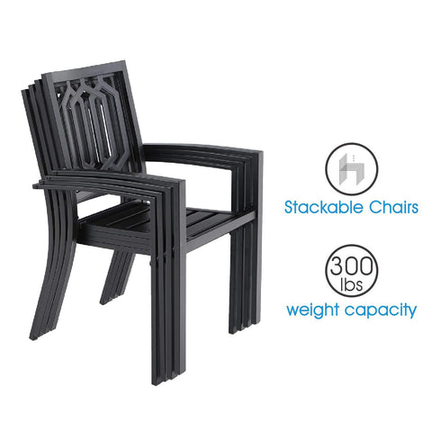 Adjustable Steel Table and Stackable Chairs Metal Outdoor Patio Dining Sets