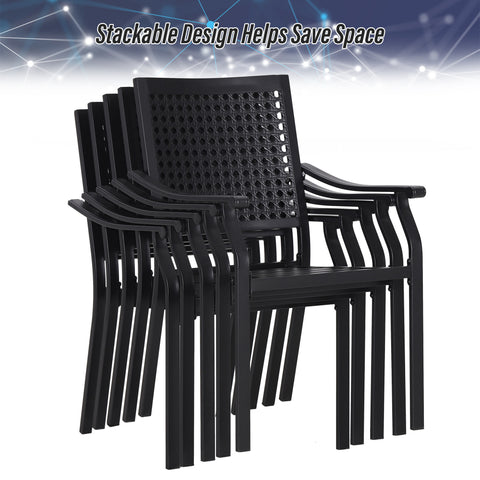 7-Piece Patio Dining Set Bow-bar Table & Bulleyes Pattern Stackable Steel Chairs