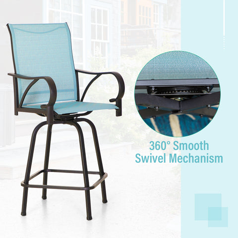 7-Piece Patio Bar Stool Set Aqua Textilene Swivel Stools