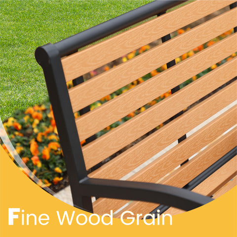 Steel Wood-Plastic Outdoor Bench for Park, Garden, Backyard