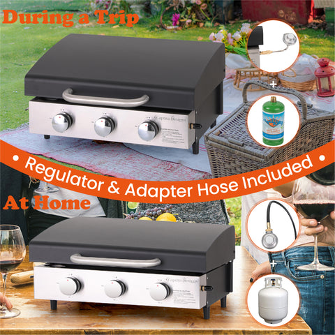 22" Ceramic Coated Plate Tabletop Portable Propane Griddle Grill 24,000 BTU