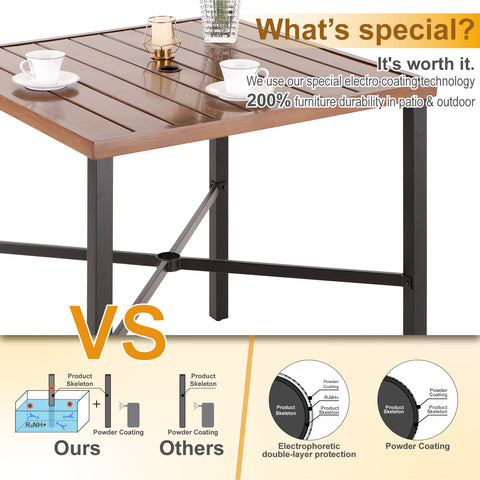 36 x 36 Hand-painted Teak-grain Square Patio High Bar Table