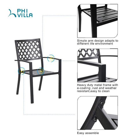 5-Piece Patio Dining Set Steel Square Table and Stackable Chair