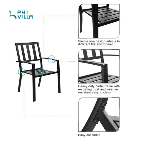 5-Piece Patio Dining Set Steel Square Table and Stackable Chair