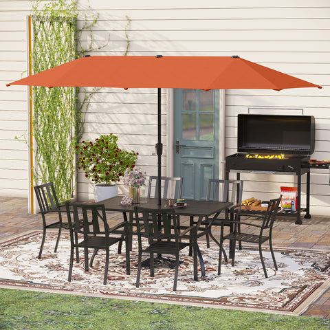 8-Piece Outdoor Dining Set with 13ft Umbrella Steel Rectangle Table & 6 Stackable Chairs
