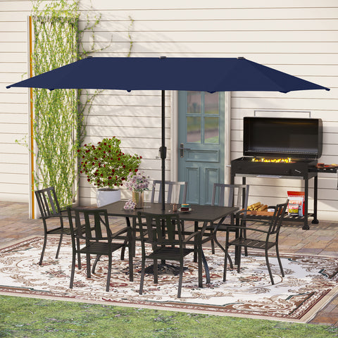 8-Piece Outdoor Dining Set with 13ft Umbrella Steel Rectangle Table & 6 Stackable Chairs