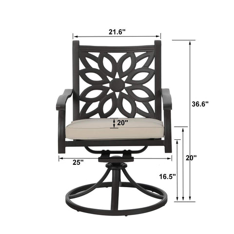 7-Piece Cast Aluminum Patio Dining Set Rectangle Table & Flower Back Chairs