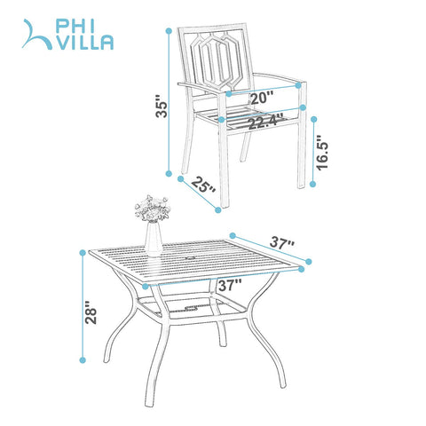 5-Piece Patio Dining Set Steel Square Table and Stackable Chair