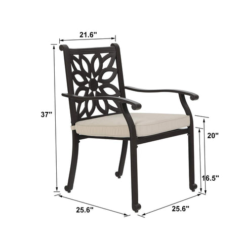 7-Piece Cast Aluminum Patio Dining Set Rectangle Table & Flower Back Chairs