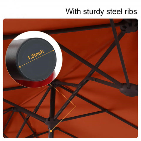 8-Piece Steel Rectangle Table & Brown Rattan Cushion Chairs & 13ft Umbrella Patio Dining Set