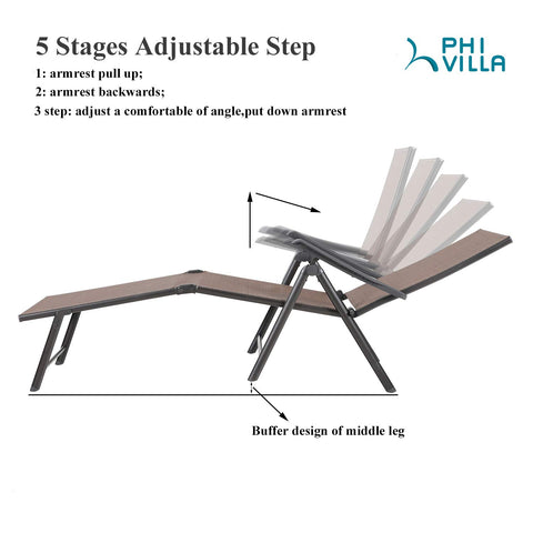 2pk 5 Stages Adjustable Patio Folding Metal Lounge Chair