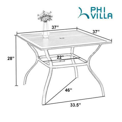 5-Piece Patio Dining Set Steel Square Table and Stackable Chair