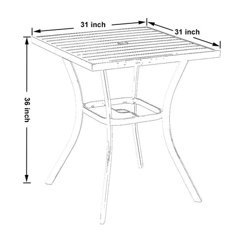 Outdoor Patio 31" Square Height Bar Table with Umbrella Hole - 36" Height Coating Old Craft