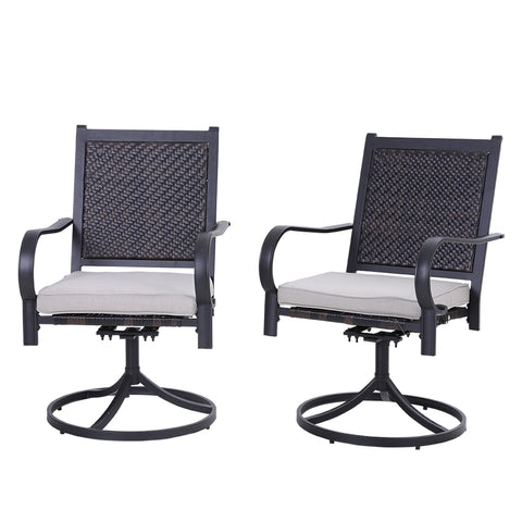 Rattan Swivel Patio Dining Chairs, Set of 2