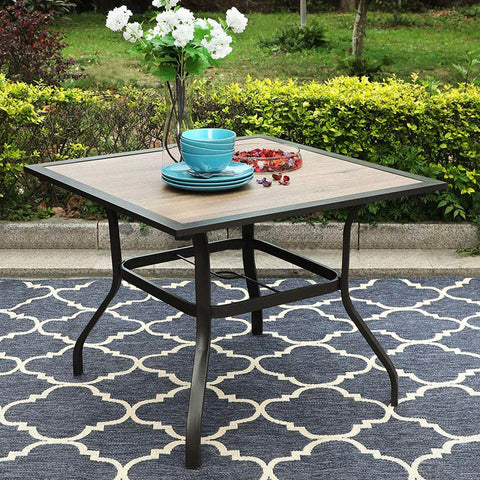 Black Frame Outdoor Dining Table with Umbrella Hole