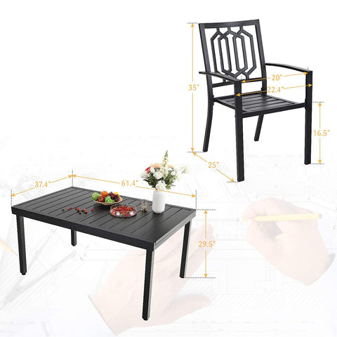 Adjustable Steel Table and Stackable Chairs Metal Outdoor Patio Dining Sets