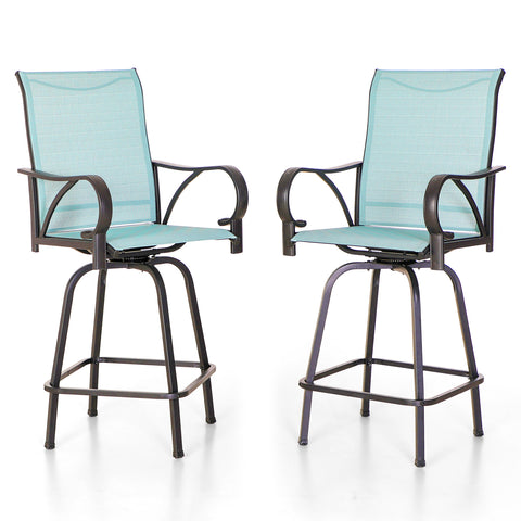 2-Piece Aqua Textilene Swivel Patio Bar Stools