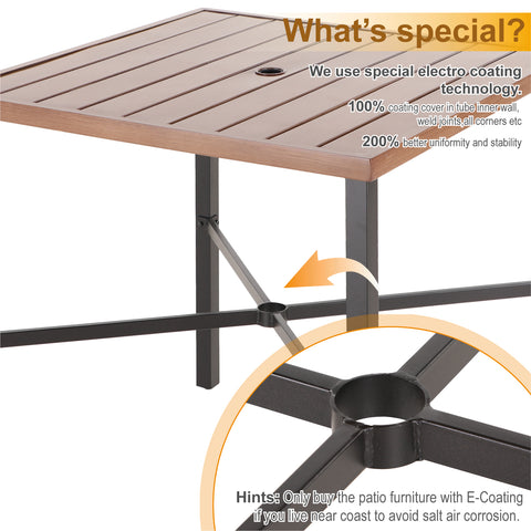36 x 36 Hand-painted Teak-grain Square Patio High Bar Table