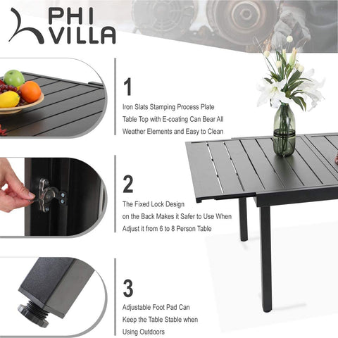 Extendable Table & Textilene Reclining Chair Patio Dining Set