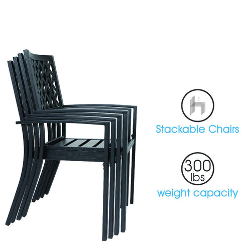 Adjustable Steel Table and Stackable Chairs Metal Outdoor Patio Dining Sets