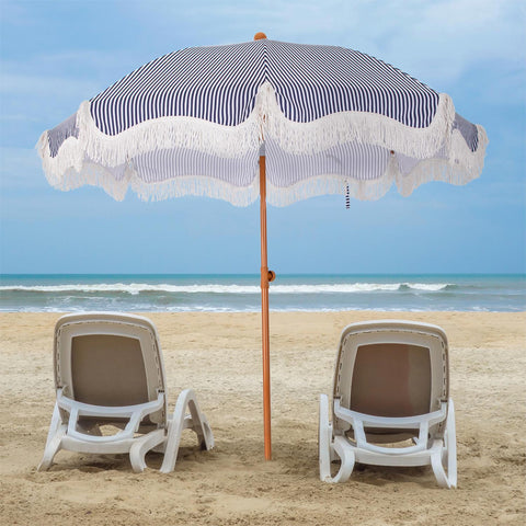 7ft Auto-Tilt Beach Tassel Umbrella With Handy Carry Bags