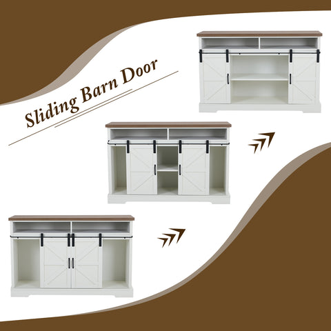 PHI VILLA Farmhouse Sliding Double Barn Door Cabinet TV Stand for TVs up to 55"