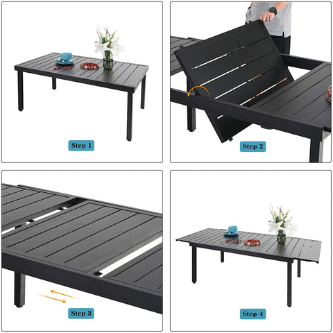Metal Adjustable Outdoor Patio Dining Table for 6-8 Person