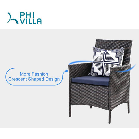 Rattan Wicker Cushioned Dining Chairs Set with Extendable Table