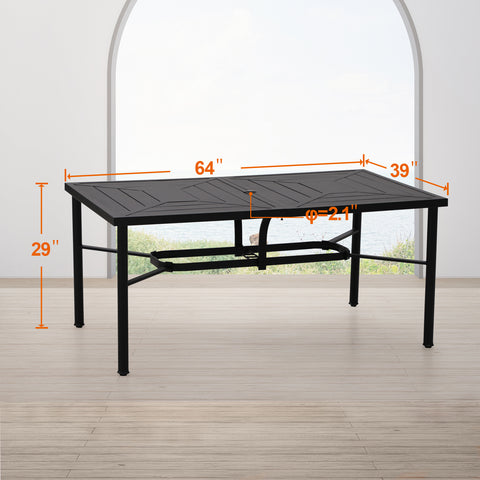 7-Piece Patio Dining Set Geometrically Stamped Rectangle Table & Textilene Swivel Chairs