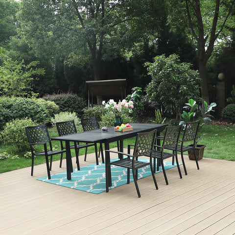 Adjustable Steel Table and Stackable Chairs Metal Outdoor Patio Dining Sets