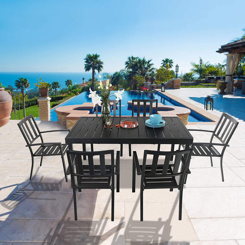 Adjustable Steel Table and Stackable Chairs Metal Outdoor Patio Dining Sets