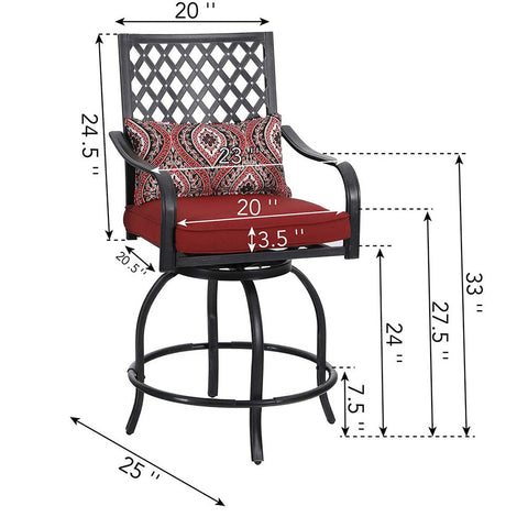 5-Piece Patio Bar Stool Set Teak-grain High Table & Extra-wide Steel Bar Stools