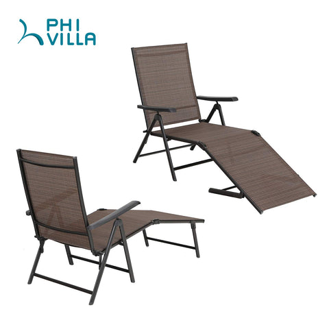 PHI VILLA 5 Stages Adjustable Patio Folding Lounge Chair Metal Outdoor Recliner Chaise